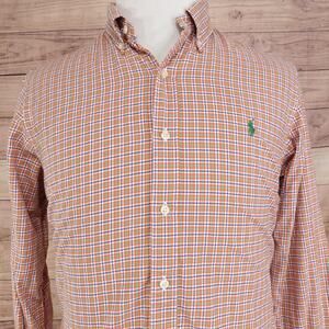Polo Ralph Lauren Shirt Mens Large Orange Plaid Button Up Long Sleeve Pony Logo